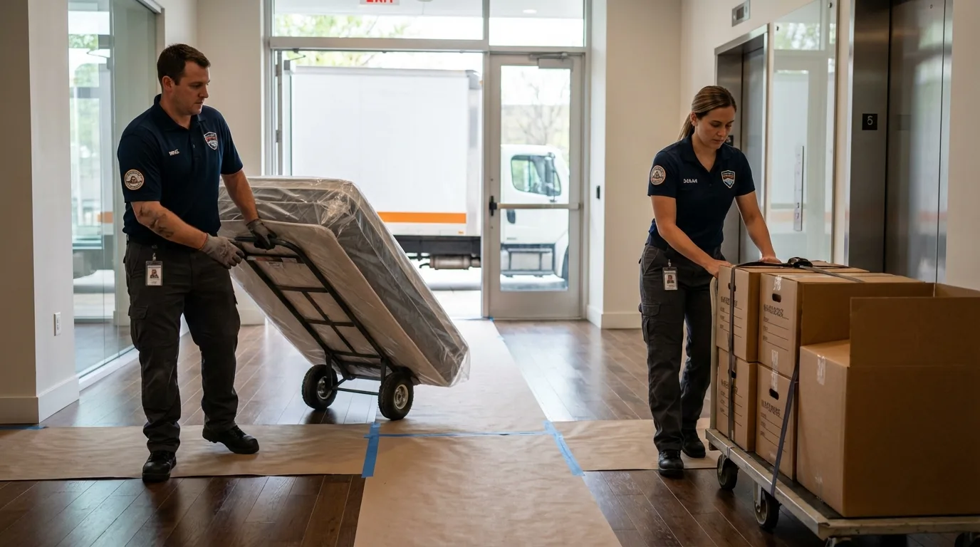 Professional apartment movers loading elevator in Wagner, SD